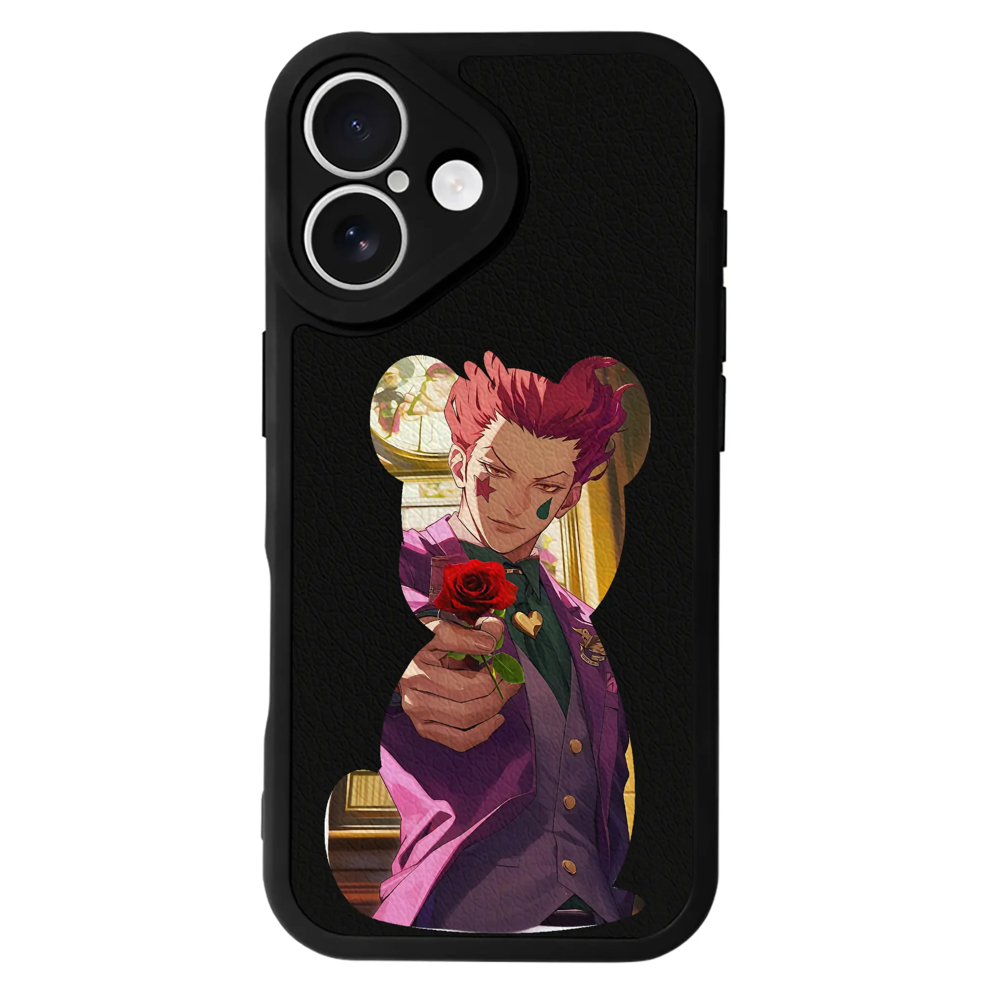 ハンター×ハンター グッズ ヒソカ＝モロウ - IPhone 16シリーズ対応 ・ シリコンスマホケース ・ レザー調 ・ 高精度フィット ・ 耐衝撃 ・ ワイヤレス充電対応 ・ 精密カット